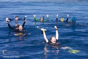 After swimminhg with whales, guests of Conscious Breath Adventures celebrate the experience After swimminhg with whales, guests of Conscious Breath Adventures celebrate the experience